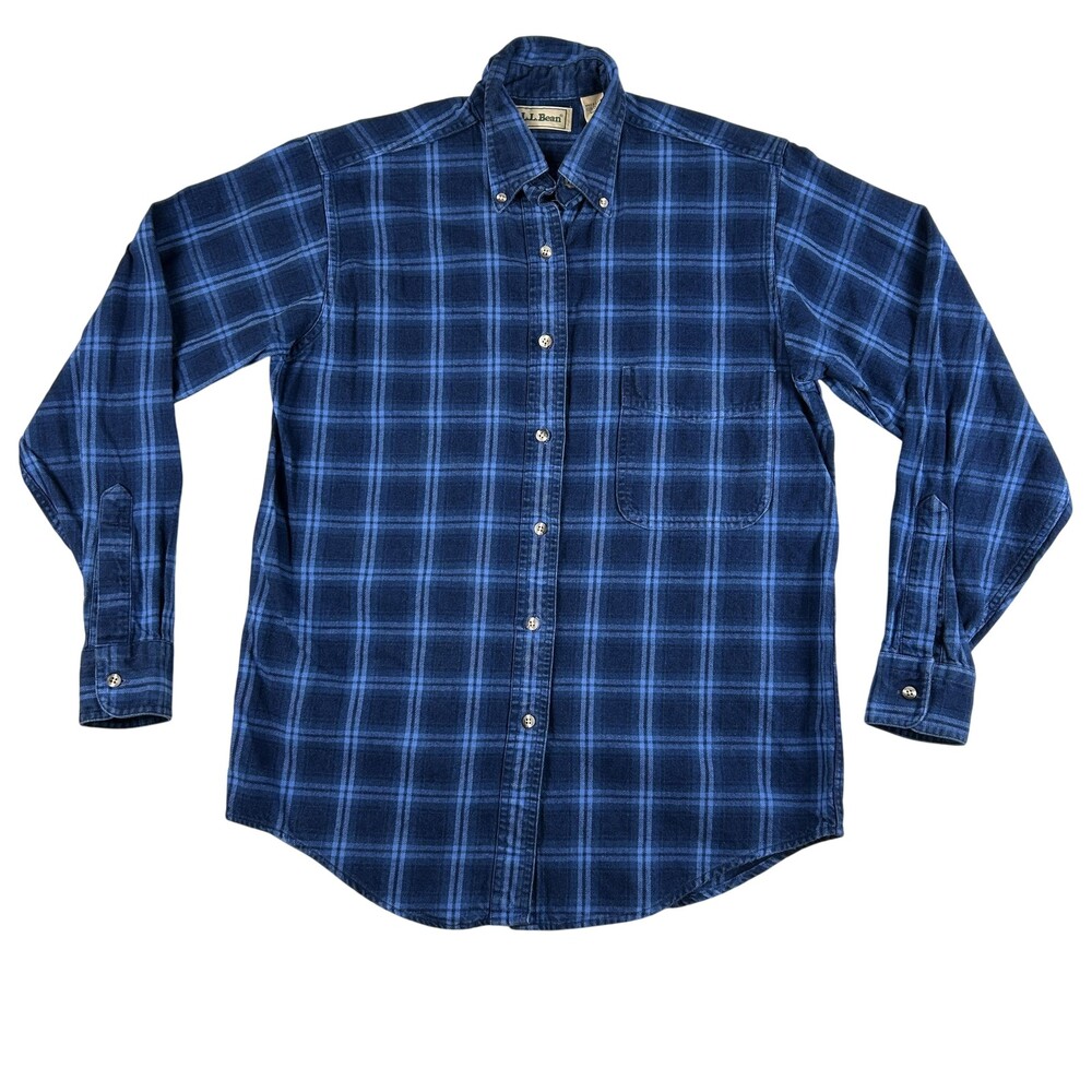 Vintage L.L.Bean Shirt Womens Small Blue Plaid Flannel Button Front Made USA